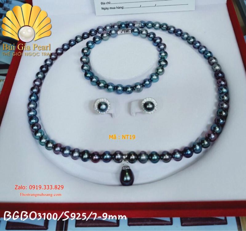 Set chuỗi ngọc trai màu xanh lông công Tahiti NT19