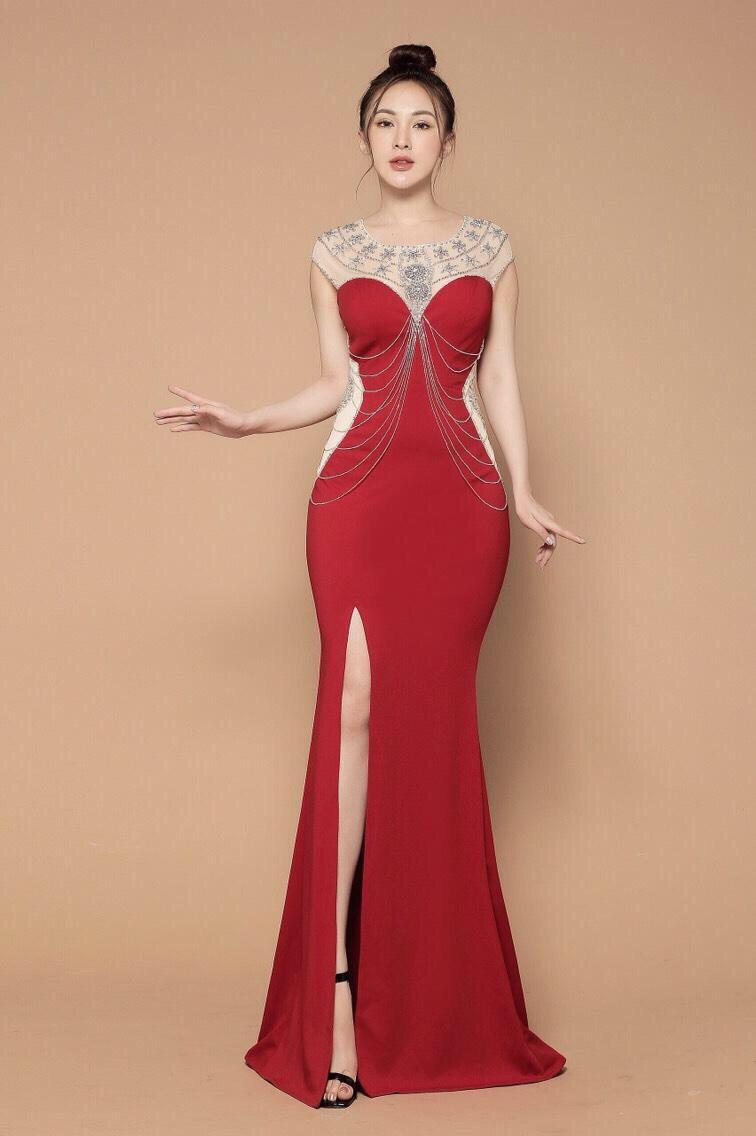 Đầm dạ hội nhung đỏ trễ vai ôm body cực tôn dáng - D594 - AloraShop21