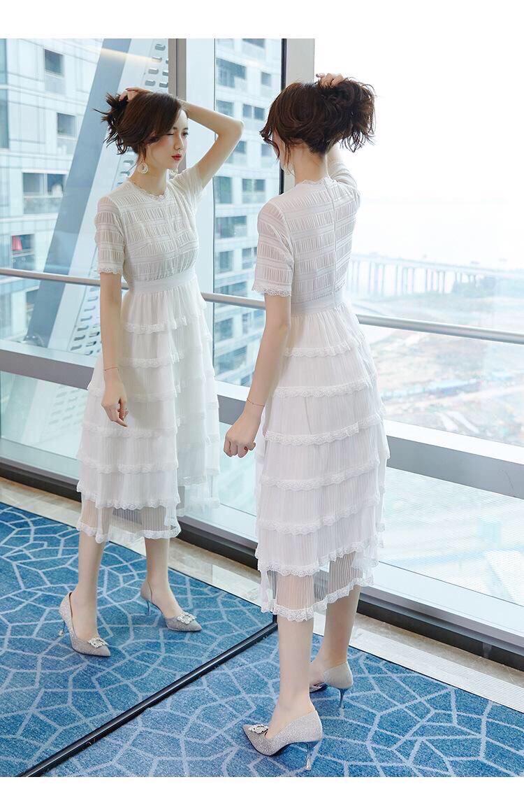Đầm ren trắng 2 dây dập ly - Bán sỉ thời trang mỹ phẩm