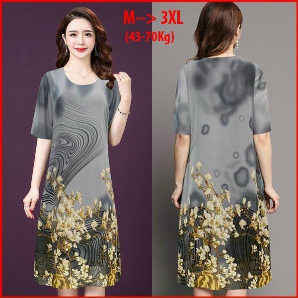 Đầm Suông Cổ Tròn In Hoa Trắng - DS18