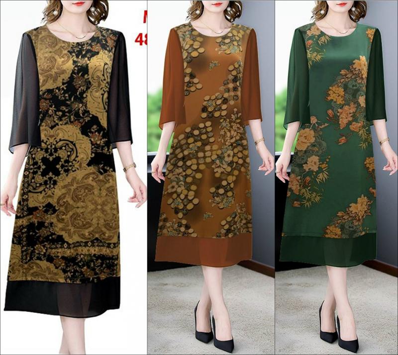 ĐẦM SUÔNG LỤA PHỐI VOAN IN HỌA TIẾT CAO CẤP-HN1145