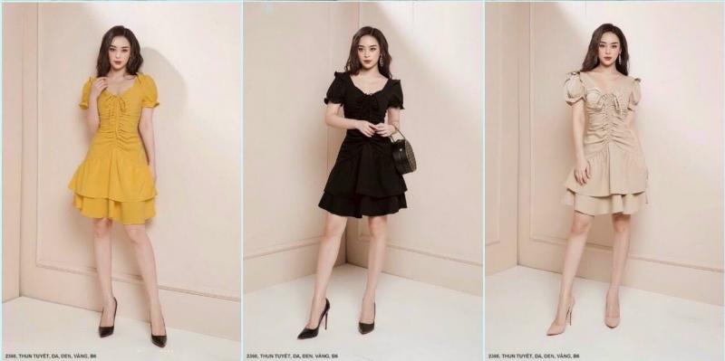Đầm Tay Ngắn Thắt Nơ Cổ Dún - DN 2360