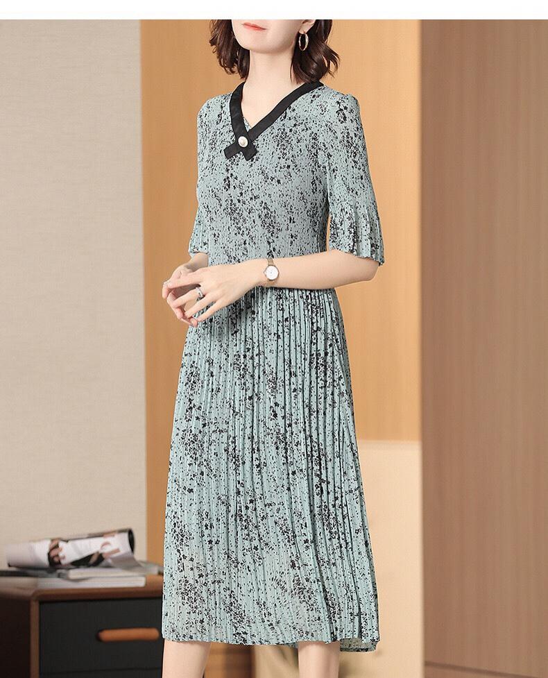 Đầm Dập Ly Cổ Sen Vạt Thương Hiệu NK - Fashion NKDV2303004