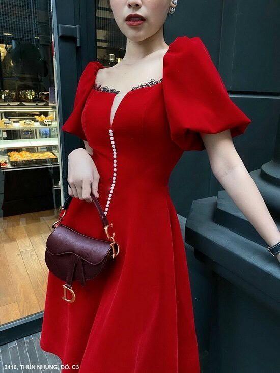 Mua Đầm Váy Nữ Chất Vải Nhung Cứng Cổ Vuông Tay Phồng Phối Bèo Lai Thiết Kế  Sang Chảnh KIMGIA DS - đồ bộ tại GKM FASHION | Tiki