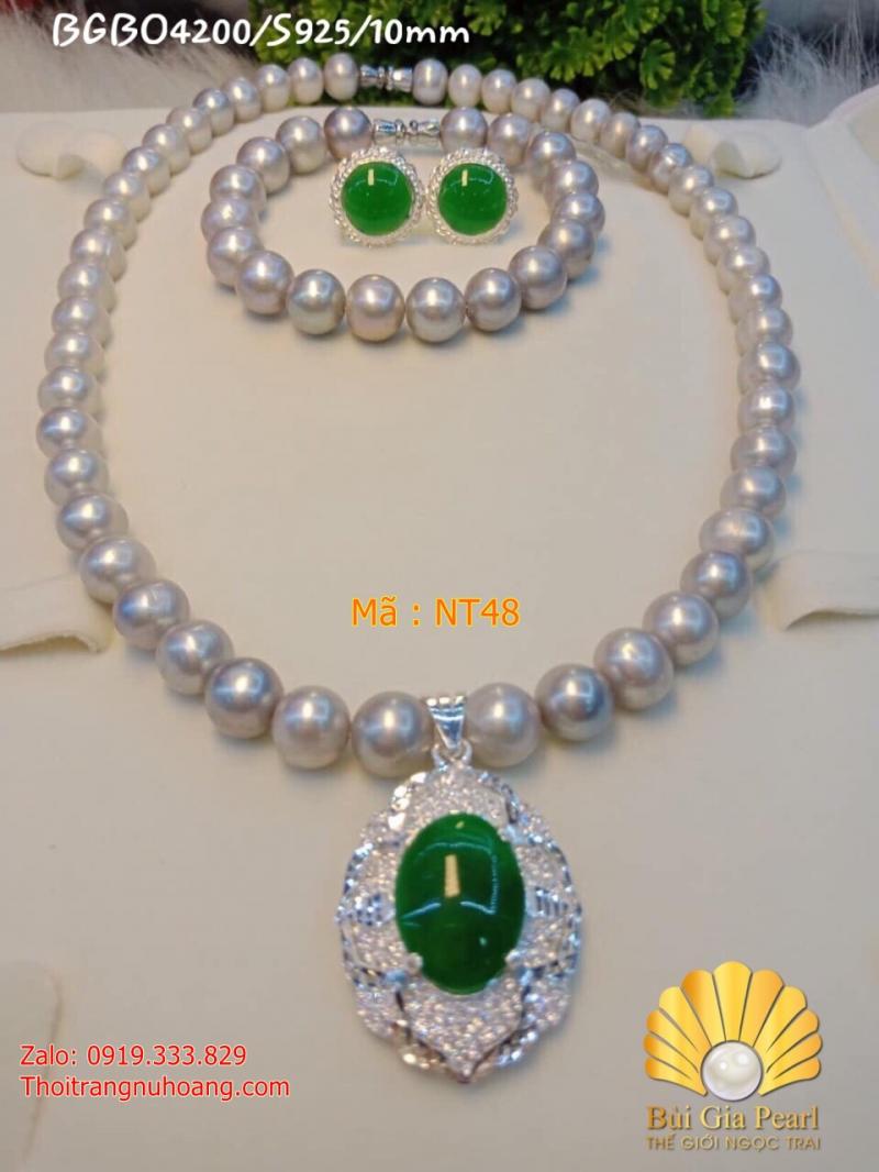Bộ Ngọc Trai Xám Khói Phối Cẩm Thạch Quý Phái NT48