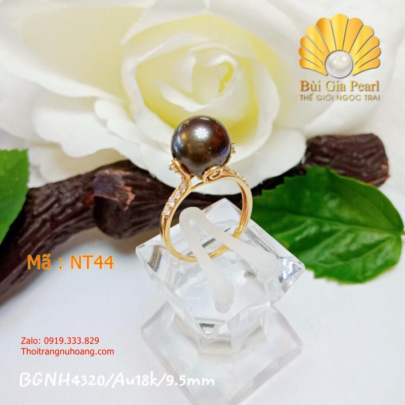 Nhẫn ngọc trai vàng 18k xanh đen ánh rêu cao cấp NT44