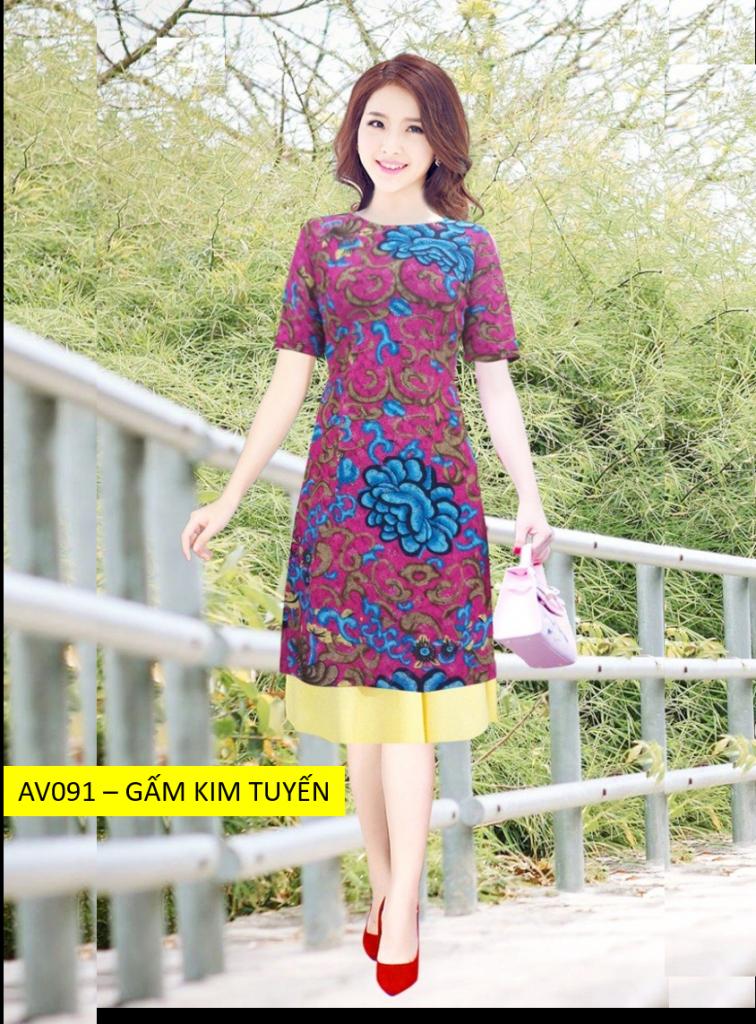 Set áo dài cách tân GẤM KIM TUYẾN họa tiết – AV091