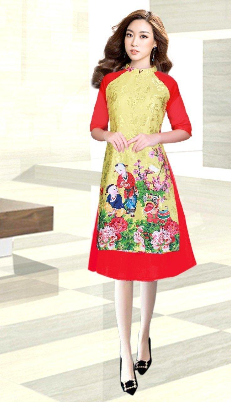 ÁO DÀI CÁCH TÂN GẤM CAO CẤP AV111 HỌA TIẾT TIỂU ĐỒNG