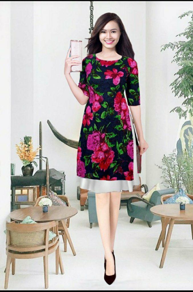 SET ÁO DÀI CÁCH TÂN GẤM THUN CAO CẤP AV195