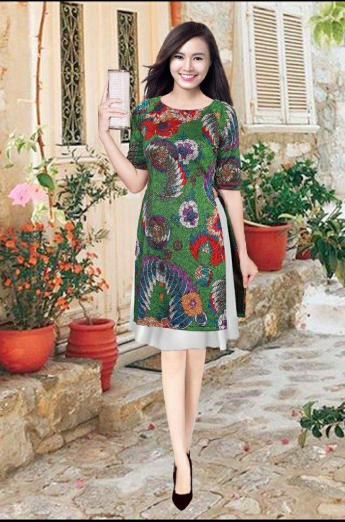 SET ÁO DÀI CÁCH TÂN GẤM THUN KIM TUYẾN CAO CẤP AV196