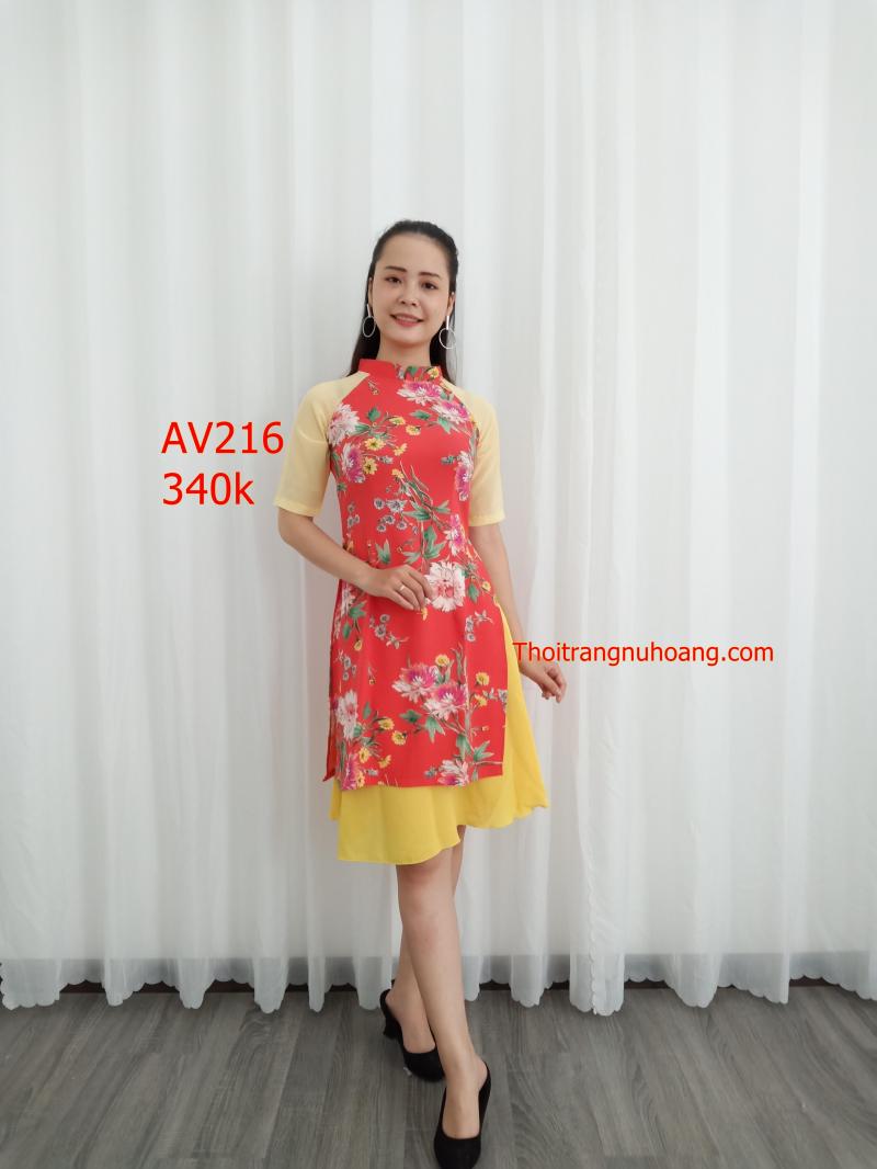 SET ÁO DÀI CÁCH TÂN HỌA TIẾT HOA HỒNG – AV216
