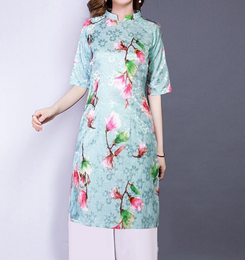 ÁO DÀI CÁCH TÂN HOA TIẾT CÀNH CÂY -AV223