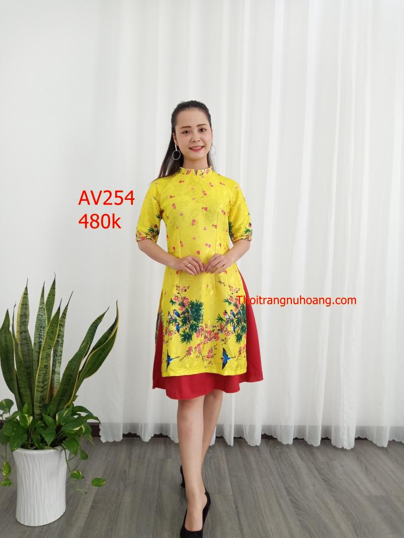 SET ÁO DÀI GẤM CAO CÁP CÔ ĐỨNG PHỐI NGỌC TRAI - AV254
