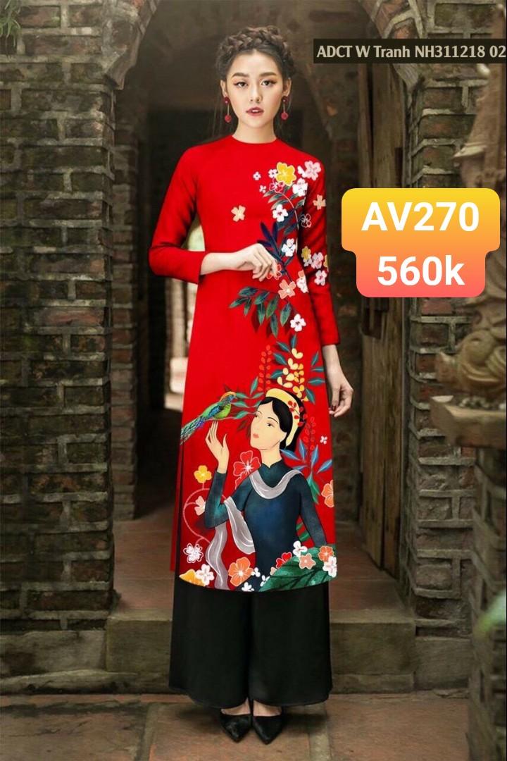 Set áo dài cách tân lụa nhâp in 3D cao cấp - AV270