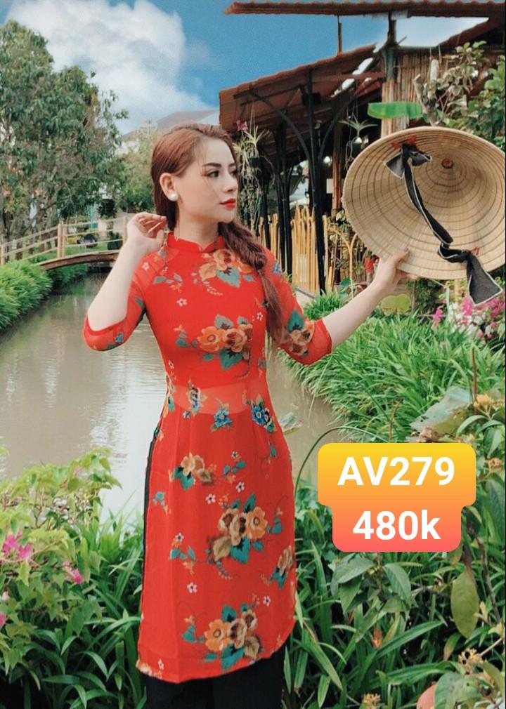 Set áo dài cách tân voan cổ trụ AV279