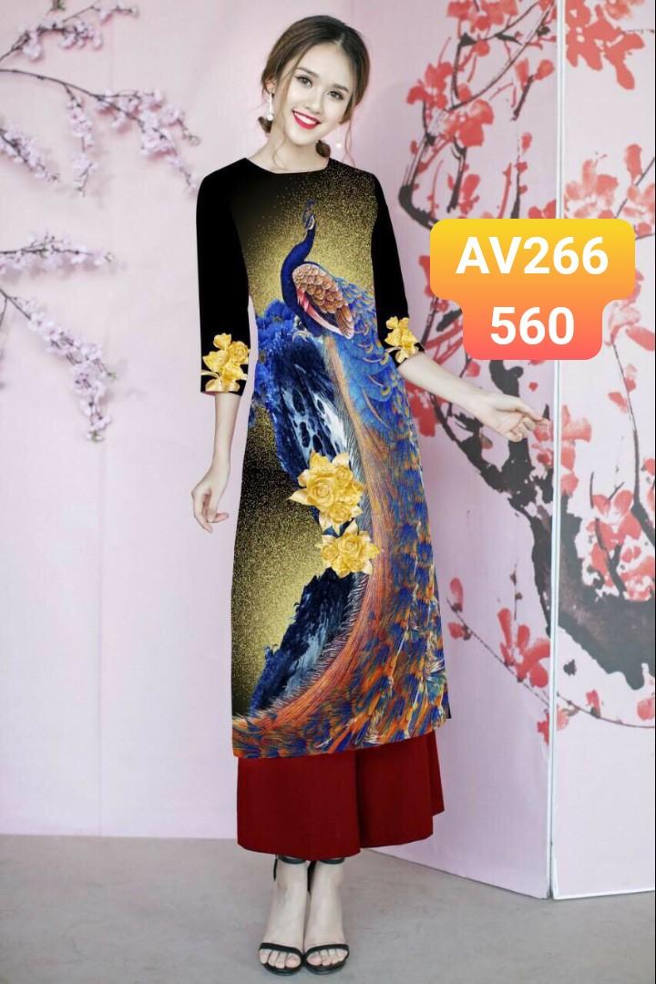 Set áo dài cách tân lụa nhập in 3D cao cấp AV266