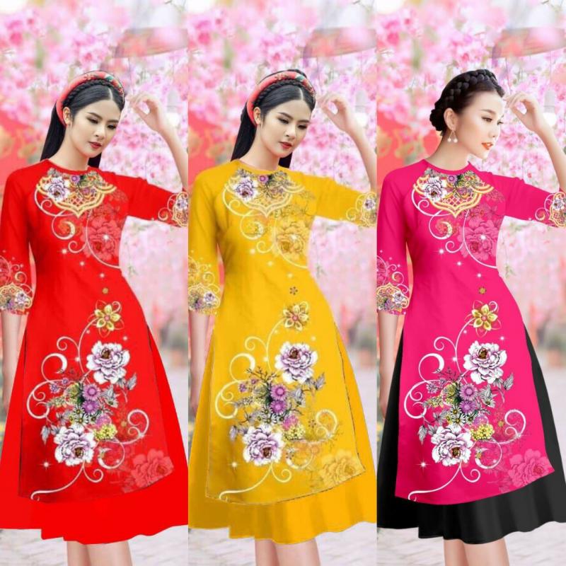 Set áo dài tơ nhung in 3D cao cấp AV308