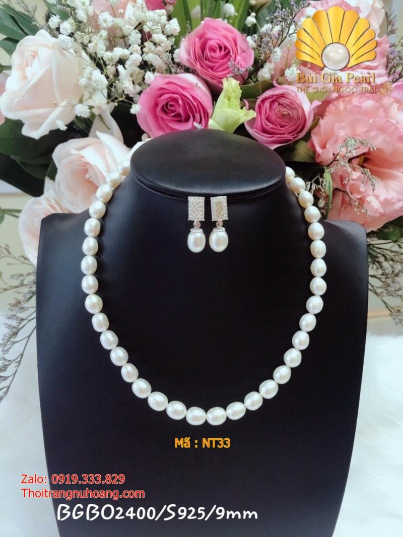 Set Vòng Cổ Ngọc Trai Giọt Nước + Hoa Tai Ngọc giọt cao cấp 9li, hoa tai chế tác bạc NT33