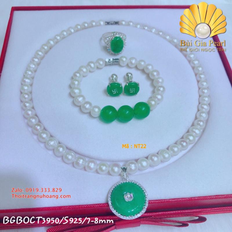 Bộ Ngọc trai Trắng Phối Cẩm Thạch Quý Phái NT22