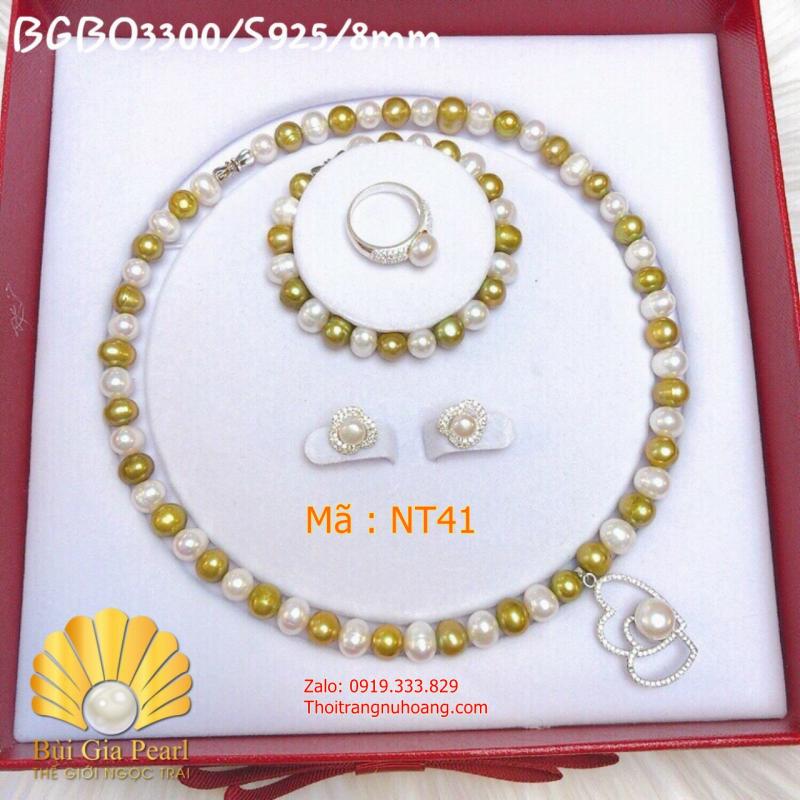 Bộ Ngọc Trai  Trắng & Xanh Cốm Duyên Dáng.NT41