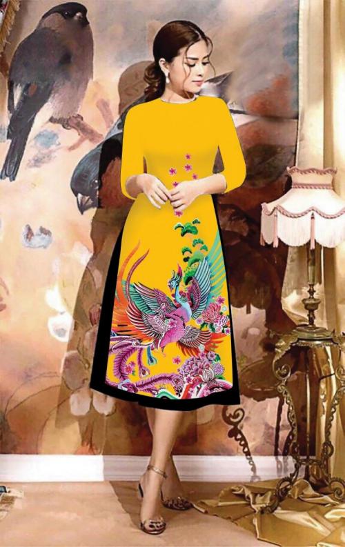 Set Áo Dài cách tân phôi vấy in Phượng Hoàng (Tím, Vàng, Xanh, Đỏ) - AV384
