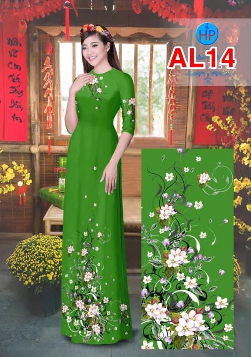 Set áo dài truyền thống in hoa cao cấp AL14
