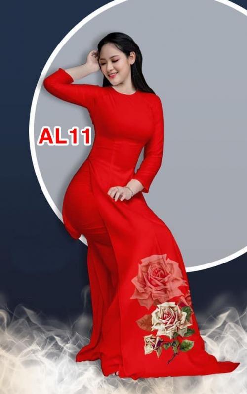 Set áo dài truyền thống in hoa hồng cao cấp AL11