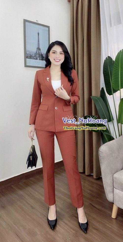 Bộ Vest nữ công sở áo dài tay, quần dài, kiểu dáng trẻ trung thanh lịch (Tặng kèm áo trong) -VN121