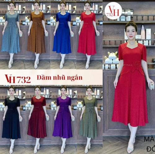 ĐẦM XÒE CỔ NỮ HOÀNG NHŨ NGẮN VH732
