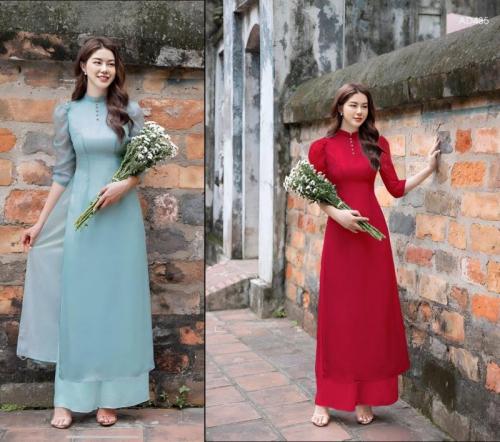 SET ÁO DÀI 4 TÀ TAY BỒNG PHỐI HẠT CHÂU SANG TRỌNG- AV398