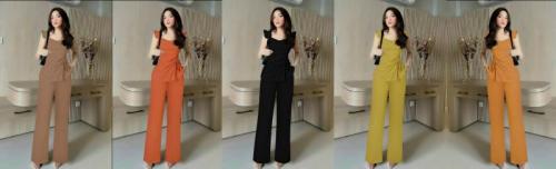 Set nguyên bộ quần dài ống suông + áo 2 dây bản to bèo xếp ly eo xinh xắn -VN146