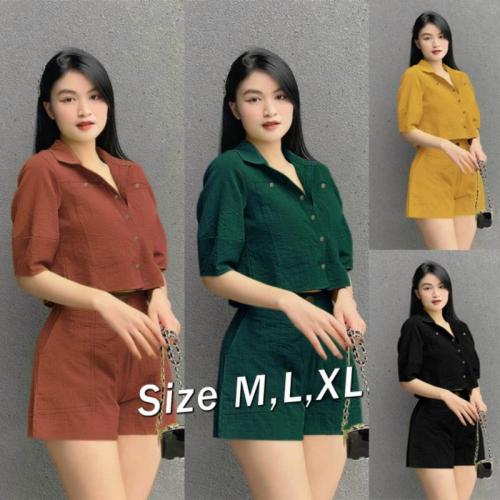 SÉT SHORT ÁO SƠ MI TAY NGẮN PHỐI NÚT CAO CẤP-HN1167