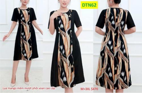 ĐẦM SUÔNG LỤA IN HỌA TIẾT ĐÍNH NÚT CAO CẤP -DTN62