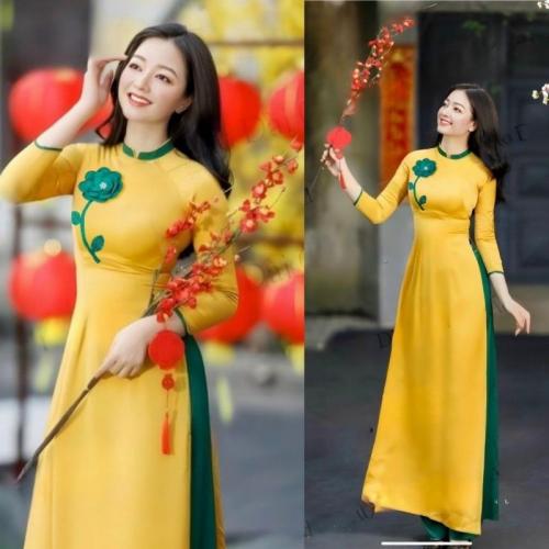 SET ÁO DÀI TÂY THI KẾT BÔNG TAY RAPLANG CAO CẤP -AV399