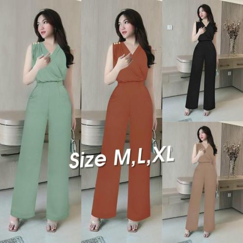 Set nguyên bộ quần dài ống suông +áo cổ tim đắp xếp ly phối nút 2 bên xinh xắn -VN150