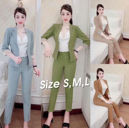 Set nguyên bộ 3 món (quần dài 87cm …áo vest tay lỡ phối caro, áo trong cổ đổ)- cao cấp -VN151