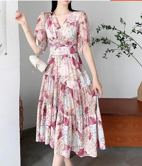 ĐẦM MAXI HOA CỔ V CAO CẤP SANG CHẢNG - D1197