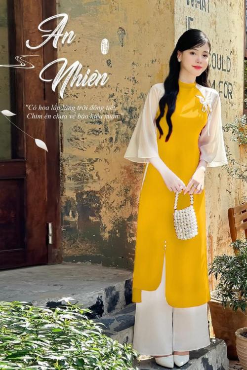 SET ÁO DÀI LỤA Ý PHỐI TAY VOAN CAO CẤP -AV418