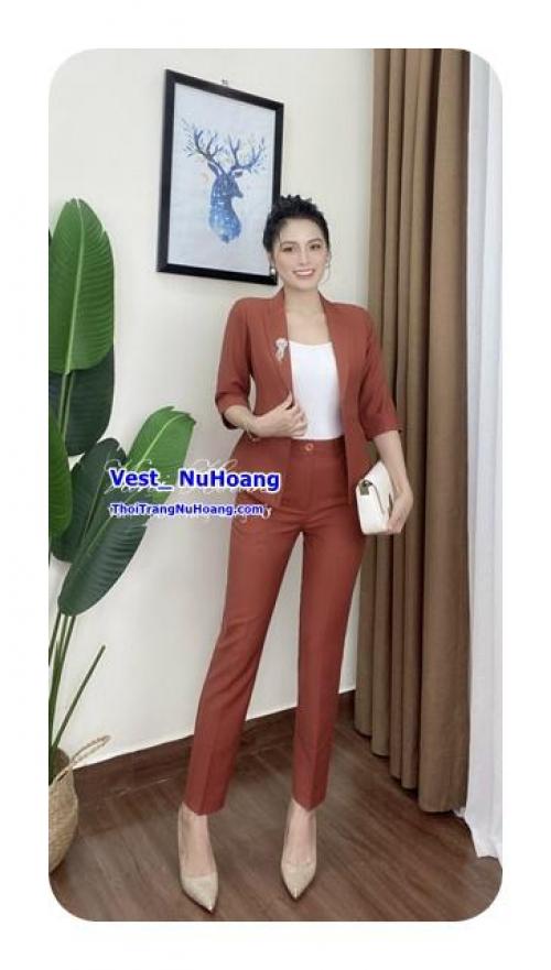 Bộ Vest nữ công sở cao cấp, áo dài tay, quần dài (Tặng kèm áo trong)-VN140