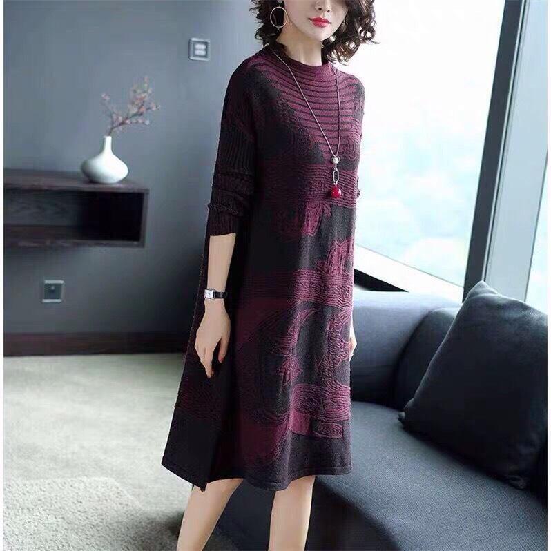 Đầm suông len phối màu TD80