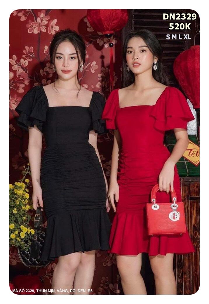 Đầm ôm Váy body cộc tay cổ vuông dáng dài chất thun tăm màu đen be xanh |  Shopee Việt Nam