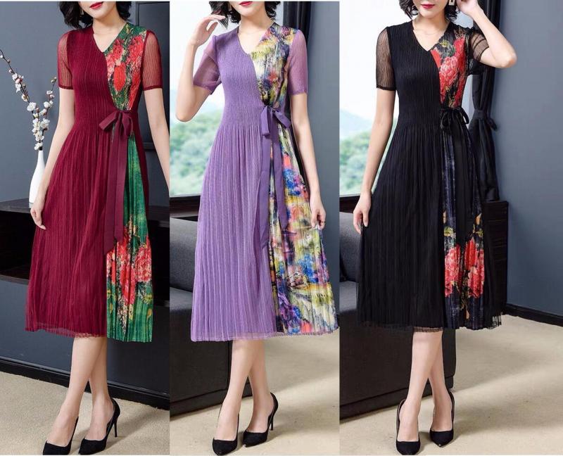 Đầm Dập Li Phối Hoa Cột Eo HN642