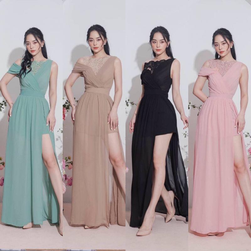ĐẦM DẠ HỘI RỚT VAI ĐÍNH NGỌC -D446