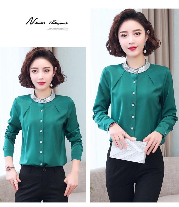 ÁO SƠ MI CỔ TRỤ PHỐI KIM SA CAO CẤP -SM45