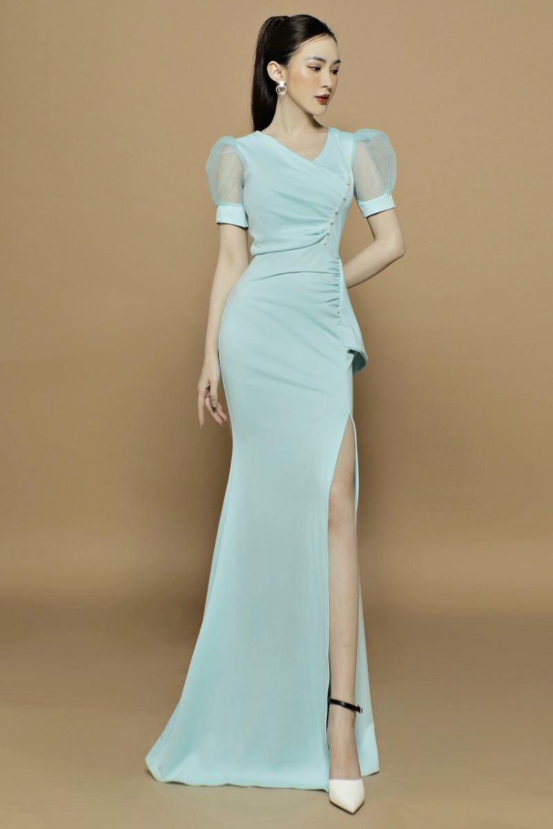 Đầm Dạ Hội Đính Nút Nhúng Eo - D718