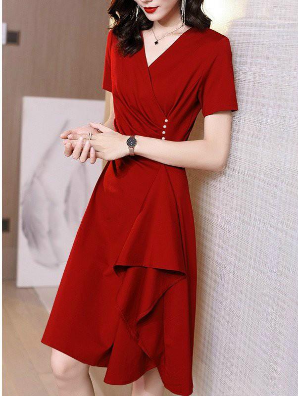 Đầm Xòe Phối Bèo Đính Hạt Trai - HN1049