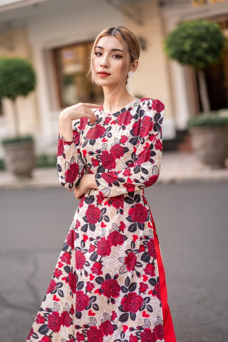 Set Áo Dài Họa Tiết Hoa Hồng Cao Cấp - AL73