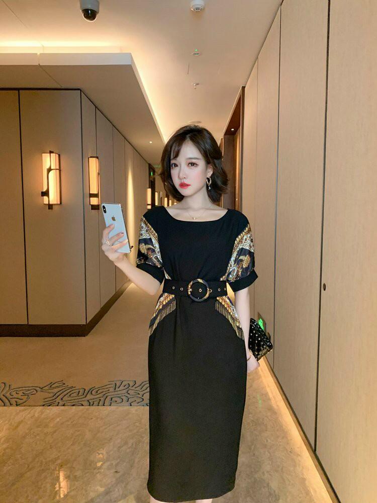 Đầm Lụa Phối Thổ Cẩm Kèm Belt - HN1071