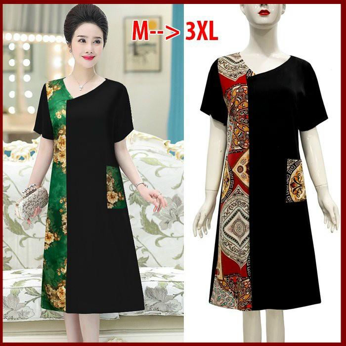 Đầm Suông Chữ A Phối Lụa In Họa Tiết - DS85
