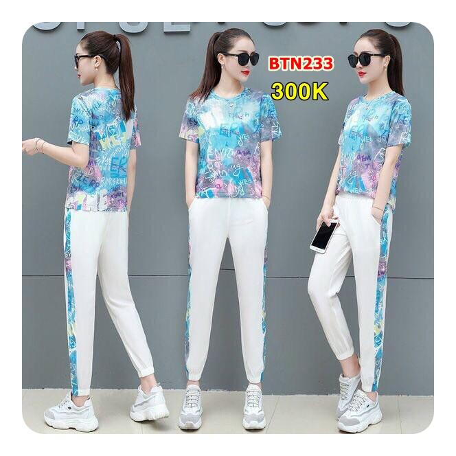 Set  Bộ Thời Trang Phối Họa Tiết Chữ Loang 3D -BTN233